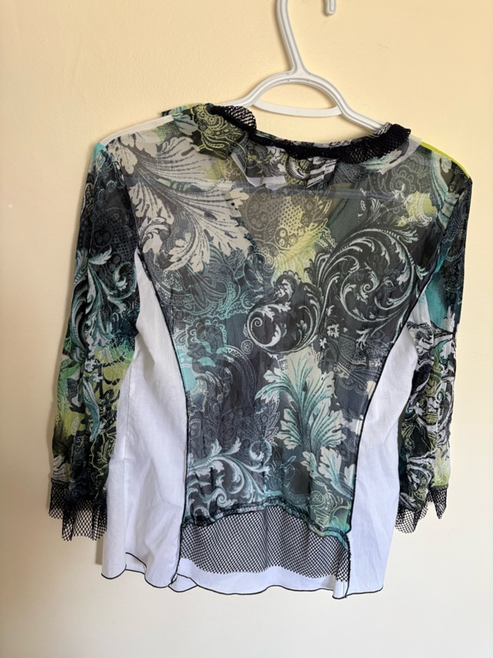 Elisa Cavaletti Mixed Media Sheer Paisley & Ruffle Top - Rare Art Piece - Picture 14 of 14